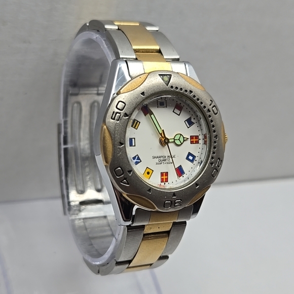 Womens Vintage Sharper Image Nautical 12 Flag Watch Rotating Bezel New Battery - Picture 3 of 10